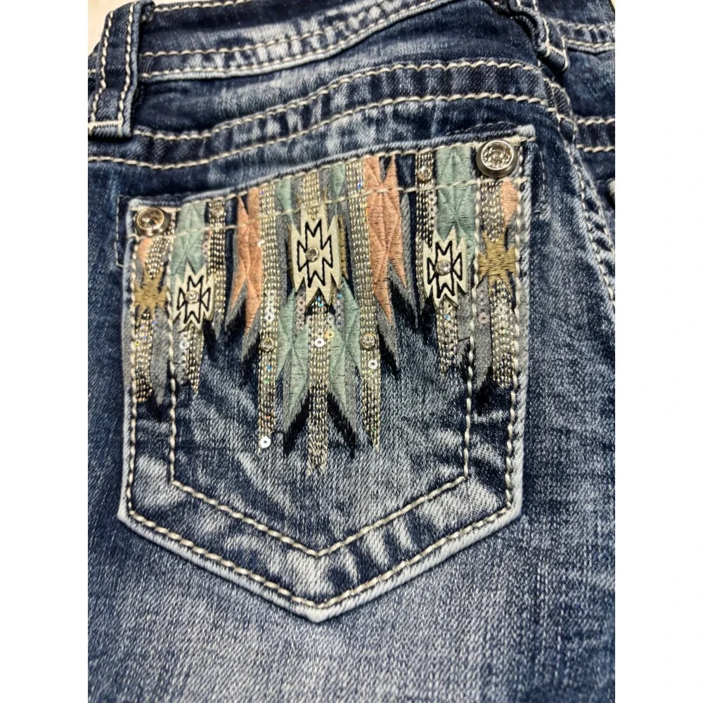 Miss Me Jeans Womens Bootcut Embellished Pocket Blue Denim‎ Size 26 - Picture 4 of 14